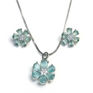 Aqua Bloom Floral Necklace & Earring Set