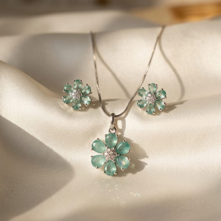 Aqua Bloom Floral Necklace & Earring Set