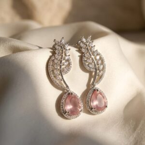 Pink Teardrop  Leaf - AD Earrings
