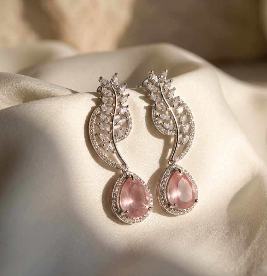 Pink Teardrop Leaf - AD Earrings
