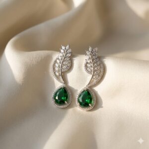 Emerald Green Teardrop Leaf - AD Earrings